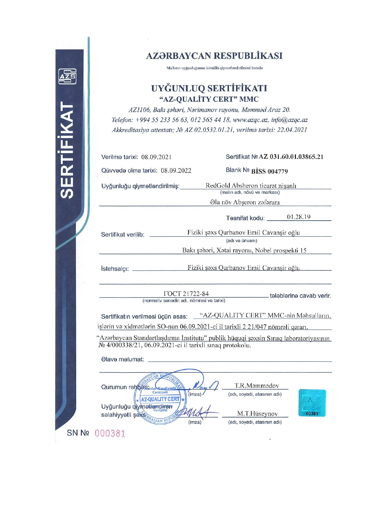 Uyğunluq sertifikatı